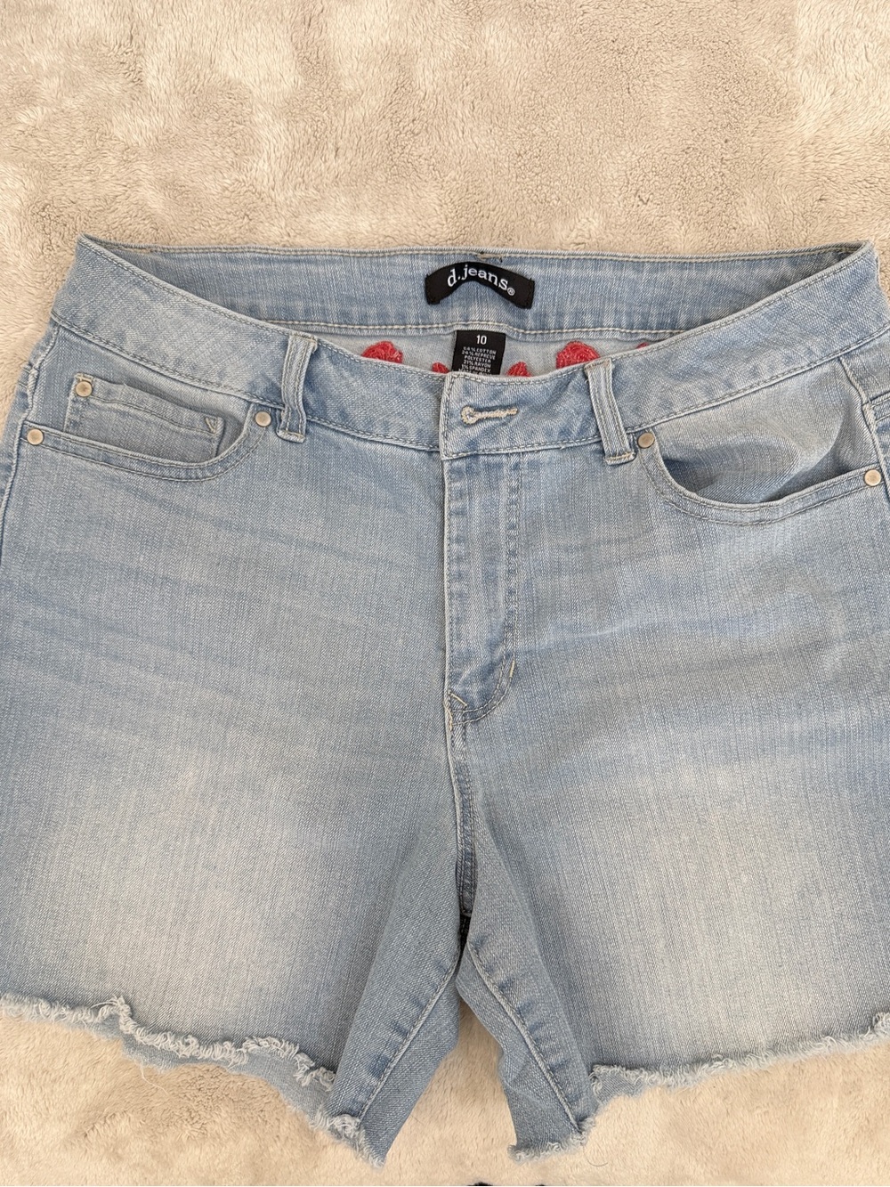 d. jeans Light Blue Frayed Hem Denim Shorts